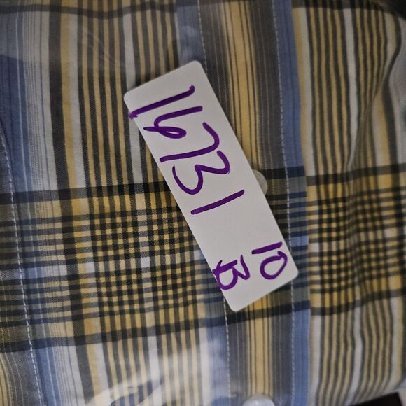 Cinch Shirt Mens Large Button Down Western Plaid Blue Yellow Short Sleeve Rodeo - Picture 9 of 9